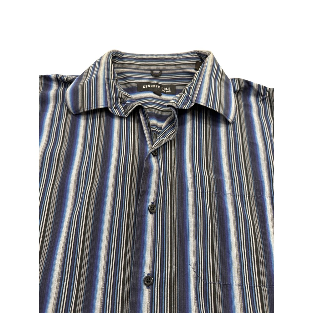 Kenneth Cole New York Mens Long Sleeve Striped Button Down Shirt Blue 17 34-35 - Picture 2 of 7